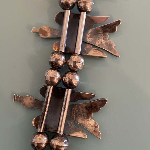 Silver Handmade Vintage Squash Blossom Necklace, Bracelet, Ring - Picture 14 of 16